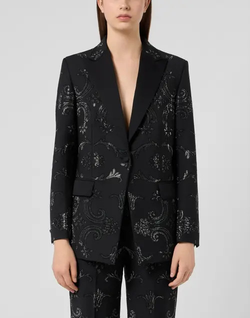 PHILIPP PLEIN Boyfriend's Fit Blazer Baroque Strass Women in Black at Nordstrom, Size Small | Nordstrom