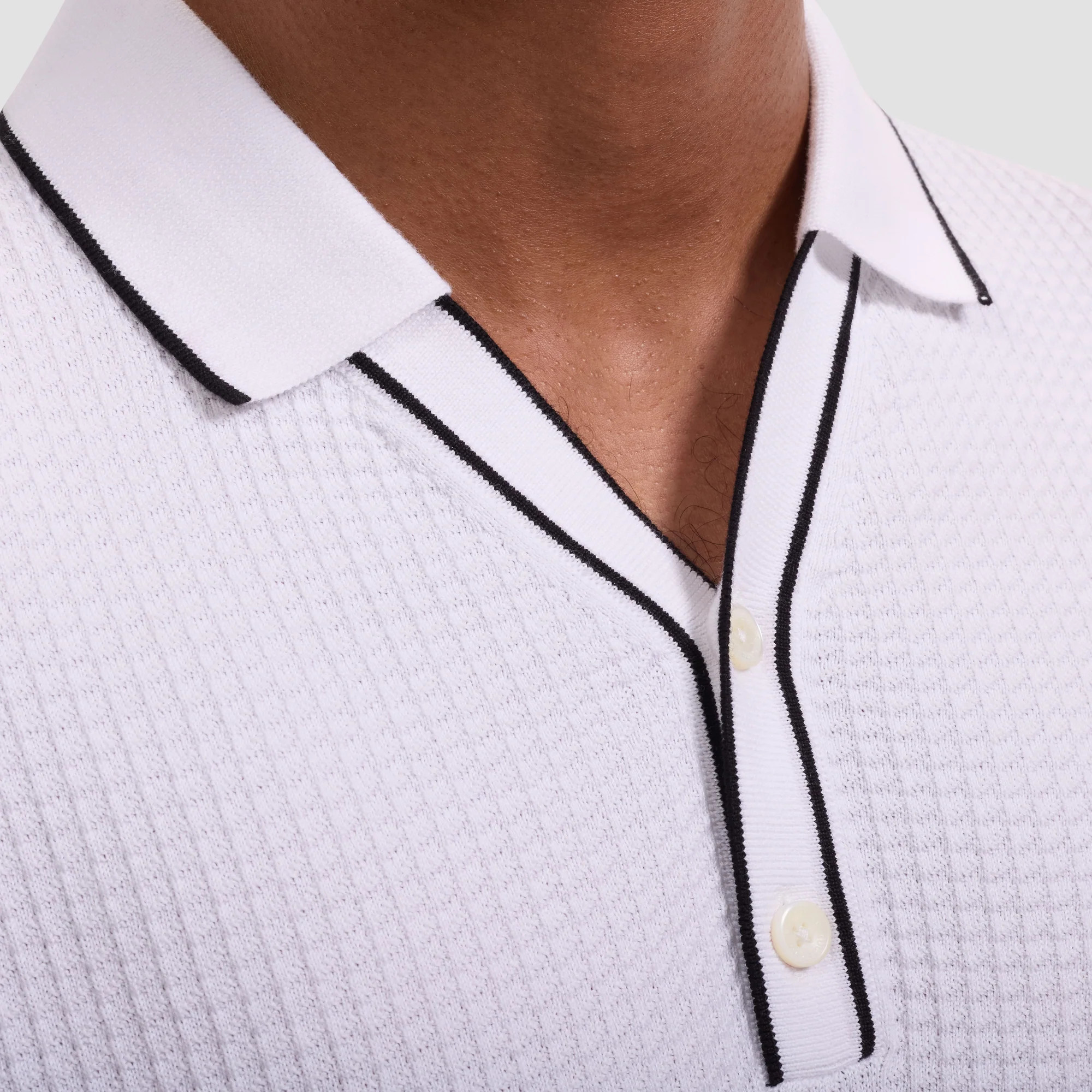 Waffle Knit Johnny Collar Short-Sleeve Sweater | Bugatchi
