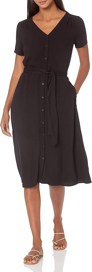 Amazon Essentials Women's Short-Sleeve Midi Button Front Tie Dress | Amazon (US)