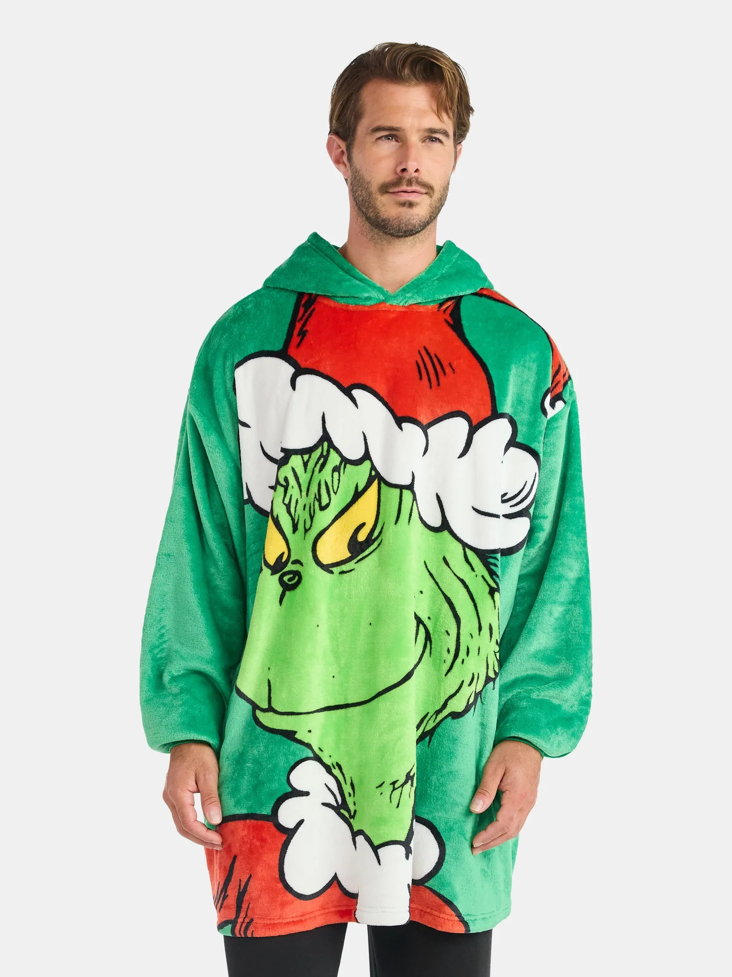 Dr. Seuss The Grinch Men's and Big Men's Oversized Plush Sleeper Hoodie, One Size Fits Most | Walmart (US)