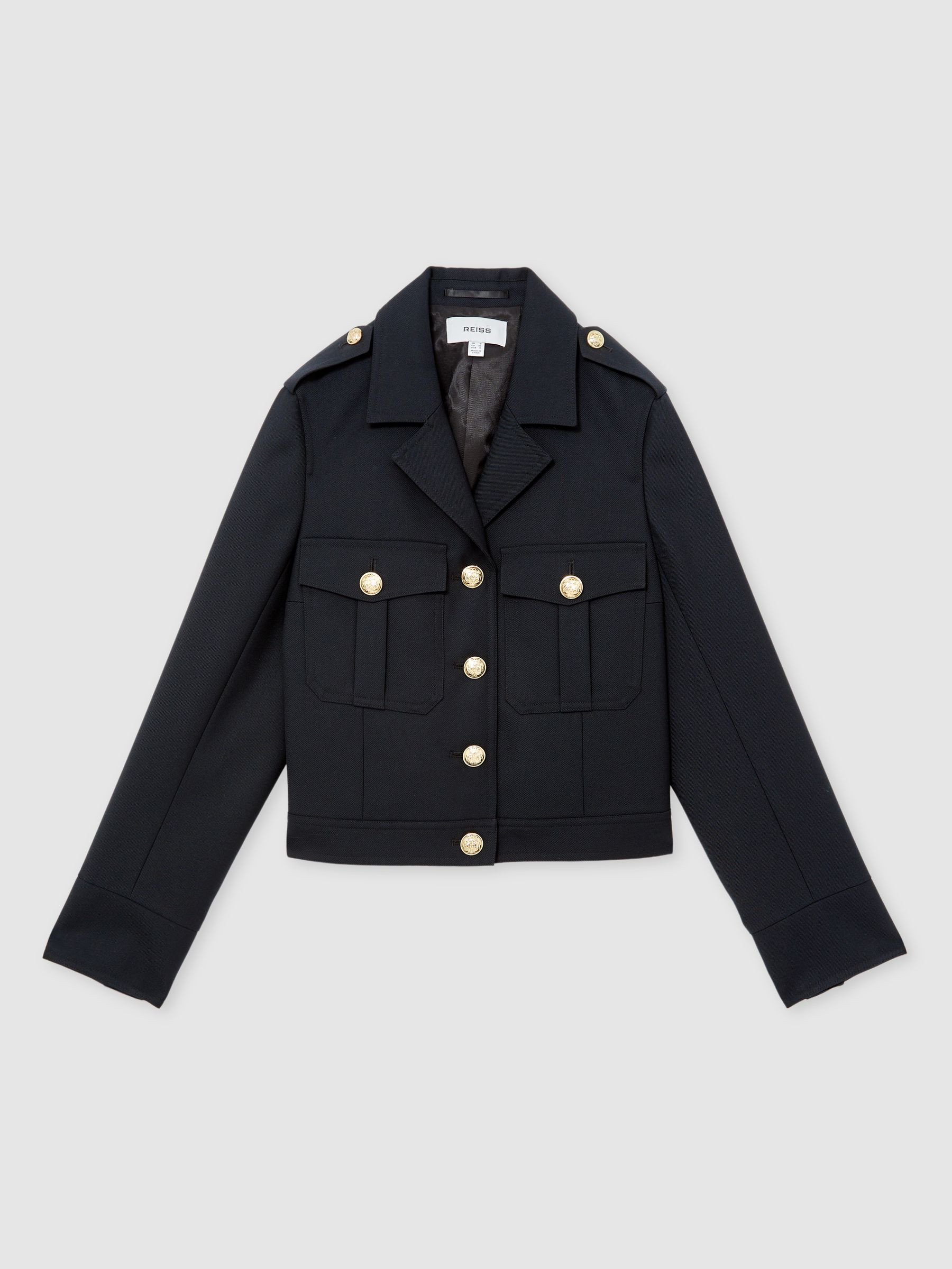Wool Twin-Pocket Cropped Jacket in Black | Reiss UK