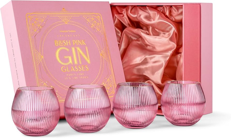 GLASSIQUE CADEAU Vintage Art Deco Gerippte Gin Tonic Cocktailgläser in Zartem Rosa mit Goldrand ... | Amazon (DE)