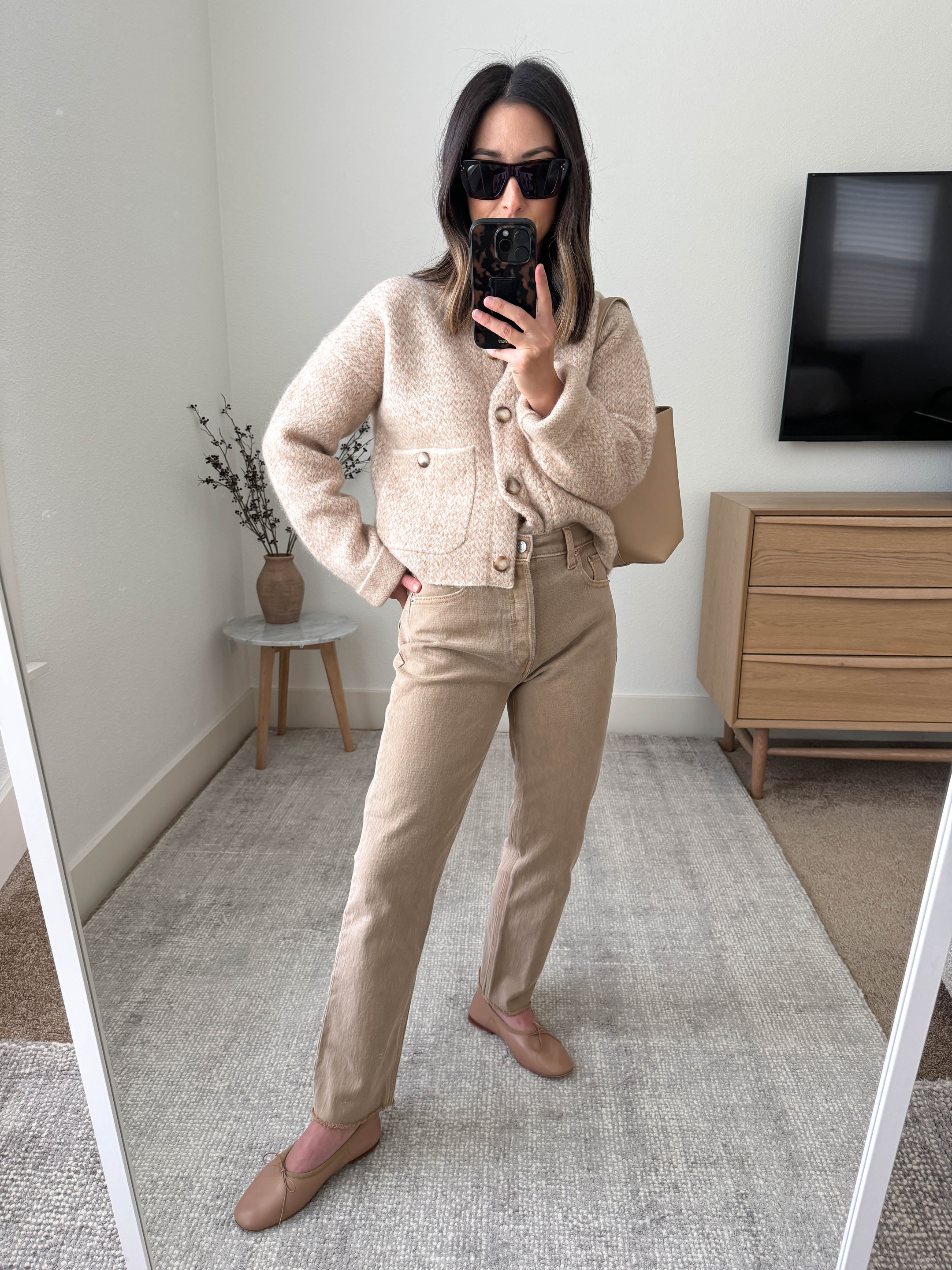 Thanksgiving outfit ideas. Fall outfit ideas. Jeans are old Gap, but linked similar. 

Sezane cardigan Small
Gap jean 25 short
Mansur Gavriel flats 35 (old)
The Row Park tote small
Celine Sunglasses

#LTKShoeCrush #LTKHoliday #LTKSeasonal