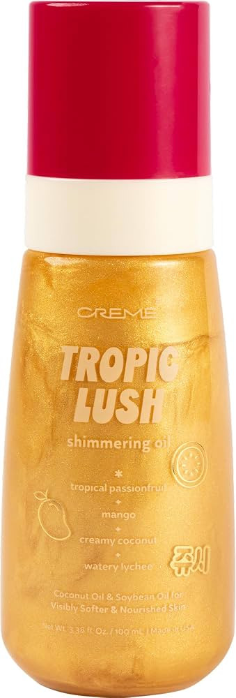 The Cr\u00e8me Shop Shimmer Body Oil | Hydrating Body Glow Oil with Coconut Oil, Scented with Tro... | Amazon (US)