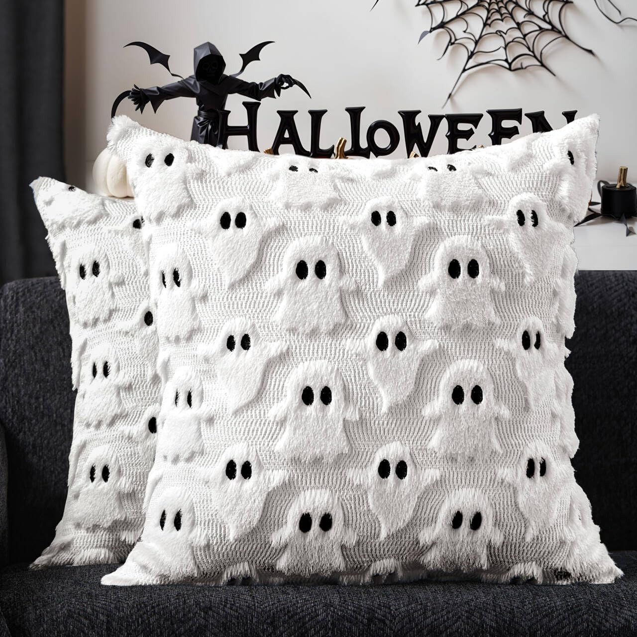 DFXSZ Halloween Pillow Covers 18x18 inch 2Pcs White Ghost Halloween Decor | Amazon (US)