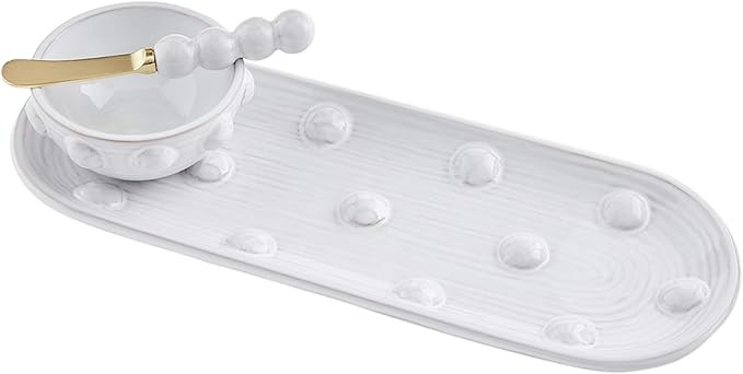 Mud Pie Dotted Dip and Tray Set, Size 5" x 14" 2" x 4 1/4" Dia | Spreader 6 1/2", White | Amazon (US)