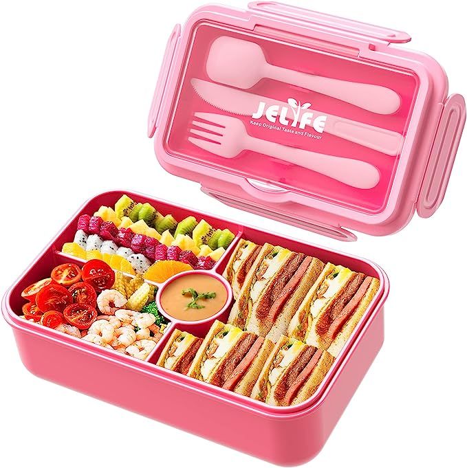 Jelife Kids Lunch Bento Box, Large Bento-Style Leakproof Boxes 4 Compartments Girls Snack Contain... | Amazon (US)