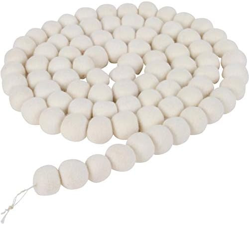 Orchid & Ivy 7 Foot White Wool Felt Ball Pom Pom Garland - Vintage Christmas Tree Decor Holiday P... | Amazon (US)