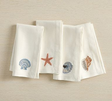 Enchanted Sea Embroidered Icon Cotton Napkins - Mixed Set of 4 | Pottery Barn (US)
