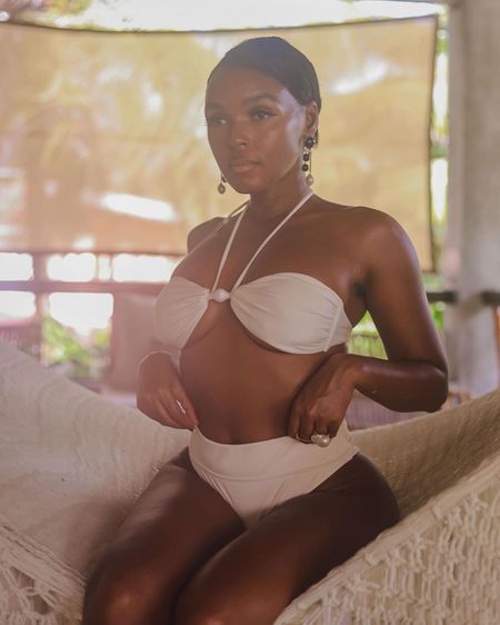 You ask, we answer , subscribers only!! @cre8tvlee says, “Janelle wore this in two colors! Can you tell me who jts by!!!??” @janellemonae enjoyed the Tulum wearing a $198 @cultgaia Euphrasia Halter Bikini Top. Find a link to purchase in our bio! #janellemonae #janellemonaefbd #cultgaia @janellemonae TULUM. 
Thank u to my incredible friends and fam for gifting me some bday relax reset and reflect time. 
🌴📚🥂 
@airbnb 

📷: @itsscrappy timefortree