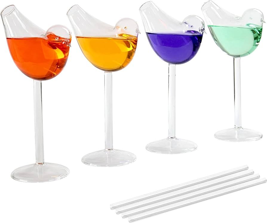 Amazon.com | G Francis Bird Cocktail Glass Set - 4pk 5oz Unique Wine Glasses Drinking Bird Shaped... | Amazon (US)