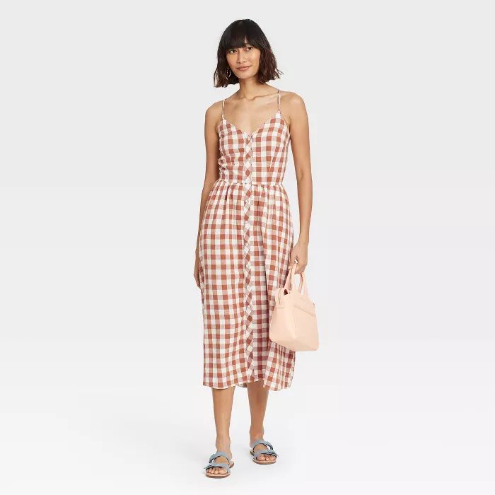Women&#39;s Gingham Sleeveless Button-Front Dress - A New Day&#8482; Brown S | Target