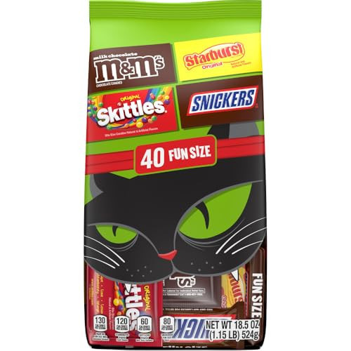 M&M'S, SNICKERS, SKITTLES & STARBURST Assorted Chocolate Candy Variety Pack, Fun Size Halloween Candy, 40 Ct Bulk Bag | Amazon (US)