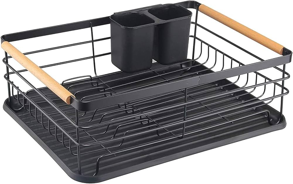 Modern Wood Handle Dish Rack and Drain Board,16.5" x 12" x 5.5" Kitchen Plate Cup Dish Drying Rac... | Amazon (CA)