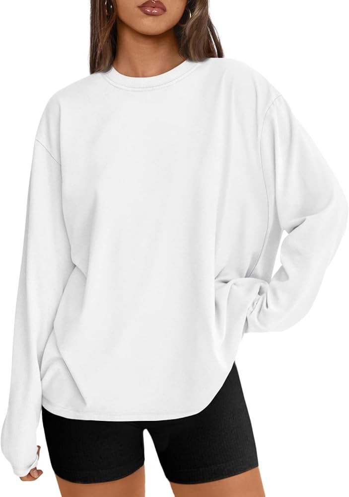 Trendy Queen Womens Oversized Long Sleeve T Shirts 2025 Basic Crewneck Tee Fall Tops Casual Worko... | Amazon (US)