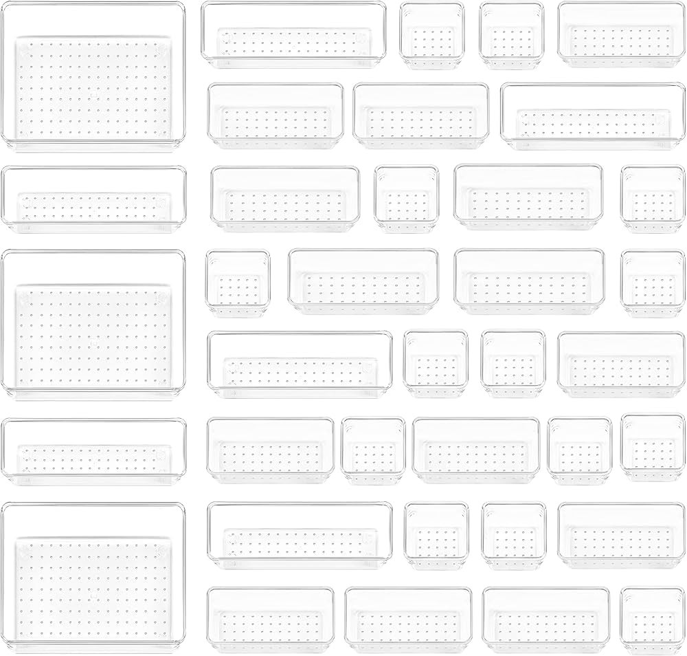 Vtopmart 37 PCS Clear Plastic Drawer Organizers Set, 4-Size Versatile Bathroom and Vanity Drawer ... | Amazon (US)