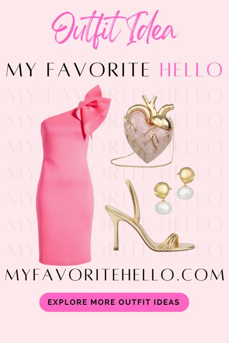 Wedding guest outfit, pink dress outfit, pink and gold purse, vday look  Pink and gold for Valentine’s Day! 

#virtualstylist #collageoutfit #vdayoutfit #weddingguestdress


#LTKshoecrush #LTKparties #LTKwedding