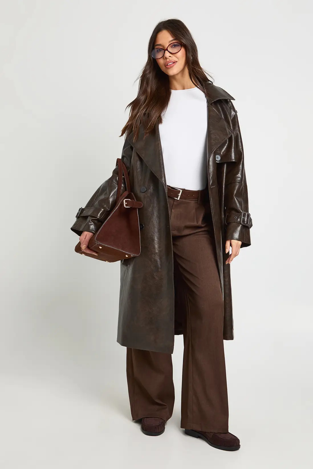 Vintage Look Faux Leather Trench Coat | Boohoo.com (UK & IE)