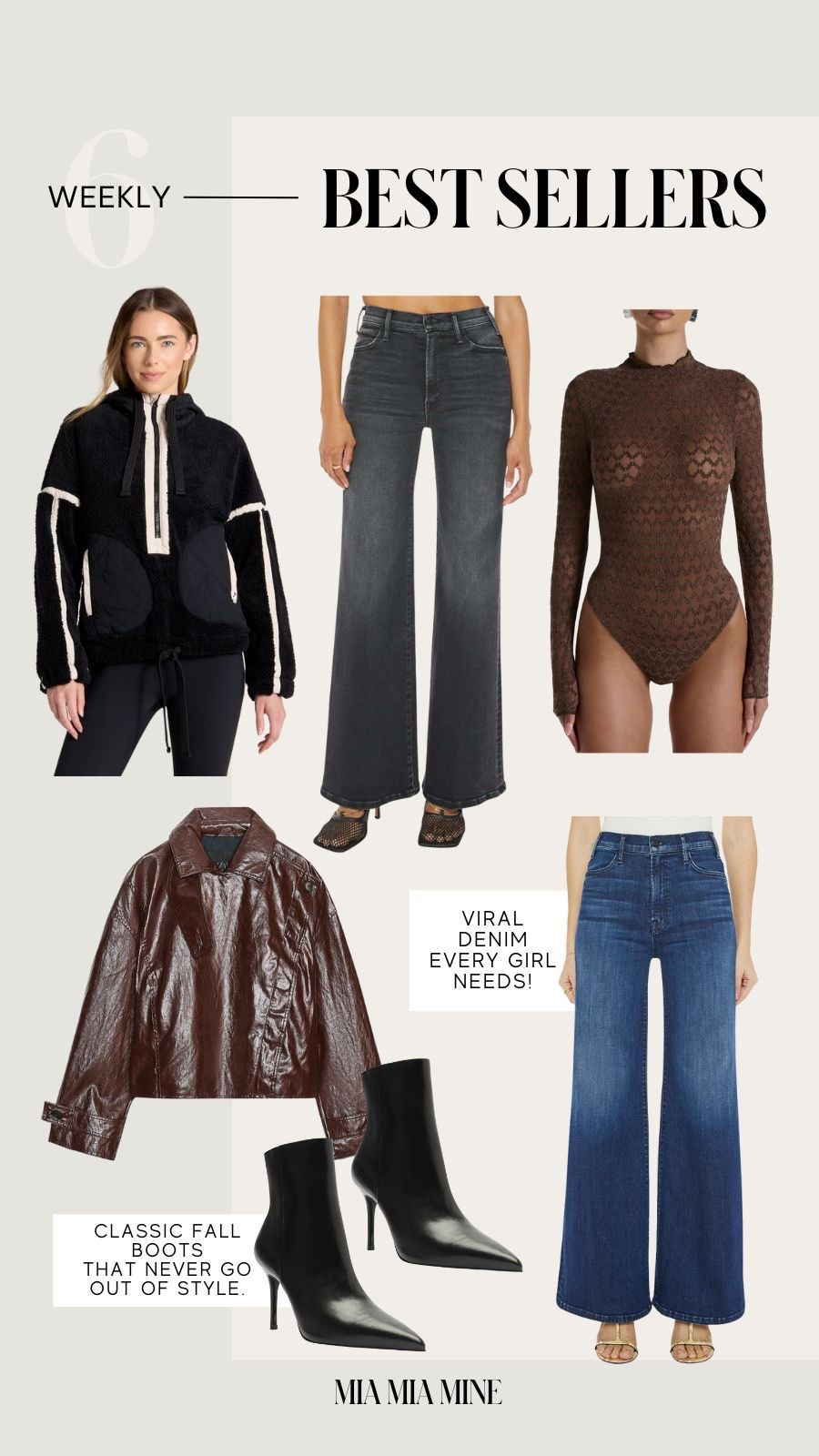 Last week’s best sellers on #miamiamine
Mother hustler roller sneak Jeans
Mother gray denim
Naked wardrobe velvet and lace bodysuit
Zara shiny faux leather jacket 
Target fleece pullover 
Schutz booties 

#LTKFindsUnder100 #LTKSeasonal #LTKStyleTip