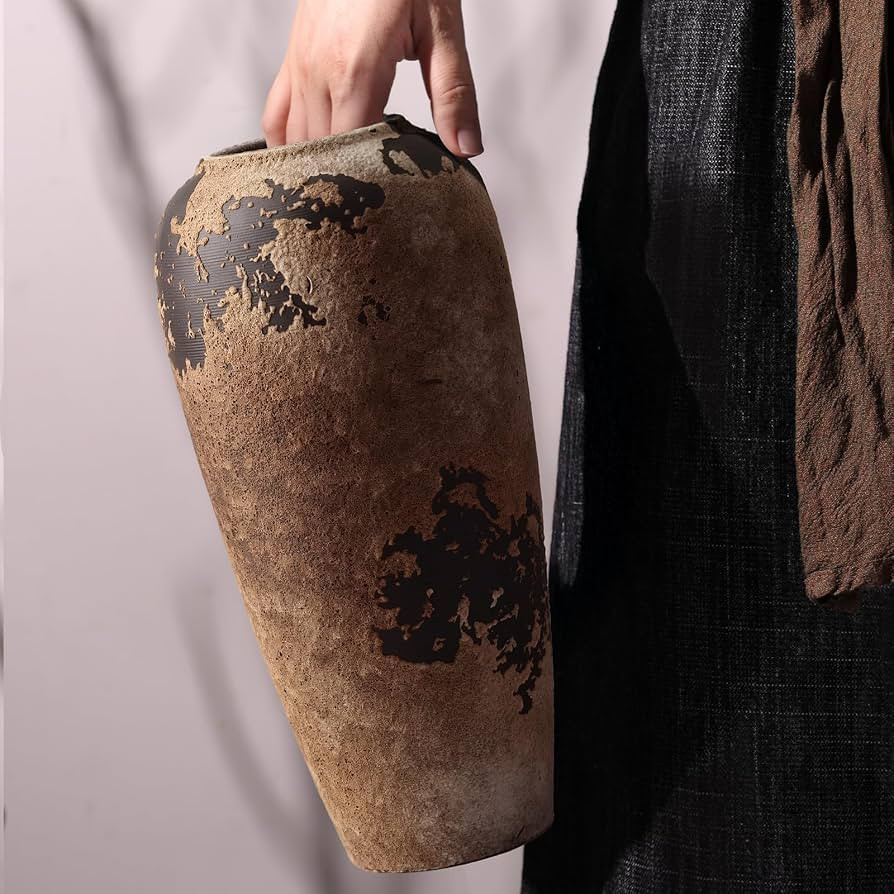 Rustic Ceramic Vase, 12.6 Inch Wabi Sabi Decorative Pottery Flower Vase, Vintage Neutral Vase for... | Amazon (US)
