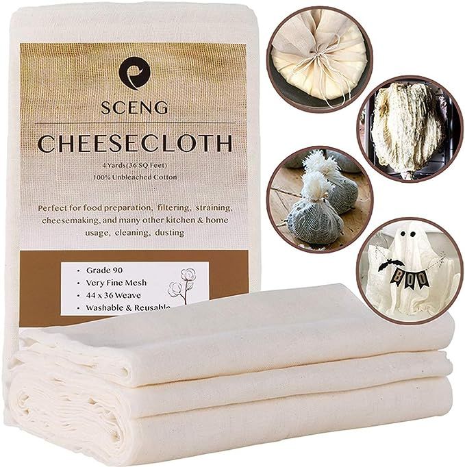 Cheesecloth, Grade 90, 36 Sq Feet, Reusable, 100% Unbleached Cotton Fabric, Ultra Fine Cheese Clo... | Amazon (US)