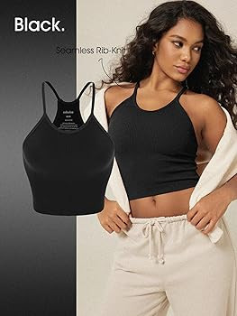 ODODOS Women's Crop 3-Pack Seamless Rib-Knit Camisole Crop Tank Tops | Amazon (US)
