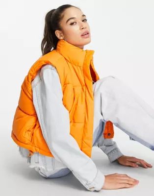 Weekday Cut recycled crop puffer vest in orange | ASOS (Global)