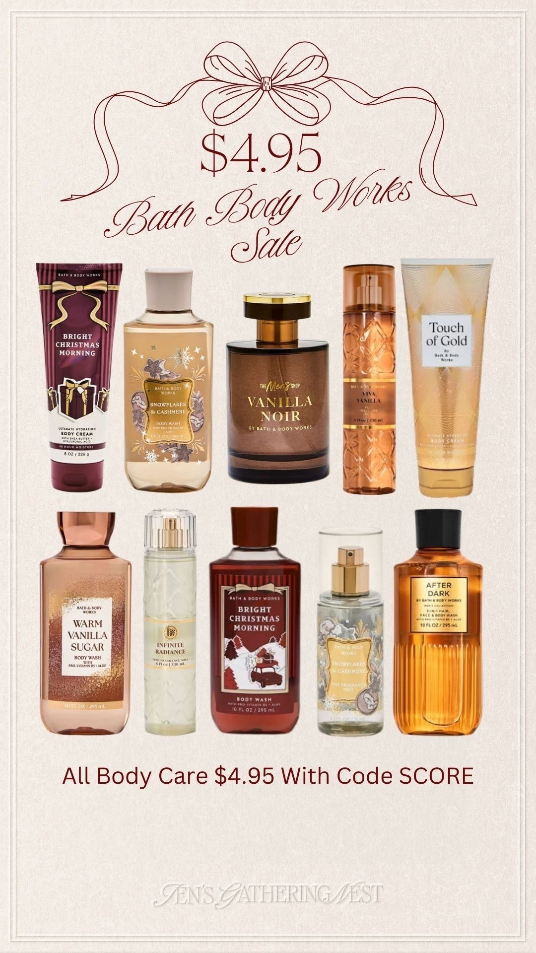 Bath & body Works is having their body care sale! Use code SCORE to grab all body care items for $4.95! 

#BATH&BODYWORKS #BEAUTY #SKINCARE #CREAM#body wash #GiftsForHer #GiftIdea #GiftGuide #Last-minuteGifts #12DaysOfLTK #Christmas #ChristmasGiftGifts #TeacherGifts #NeighborGifts #BestieGifts #BurBaskets #StockingStuffers #SaleAlert

#LTKSaleAlert #LTKHoliday #LTKGiftGuide
