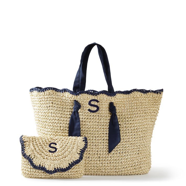 Ribbon Scalloped Raffia Tote and Clutch Set | Mark and Graham