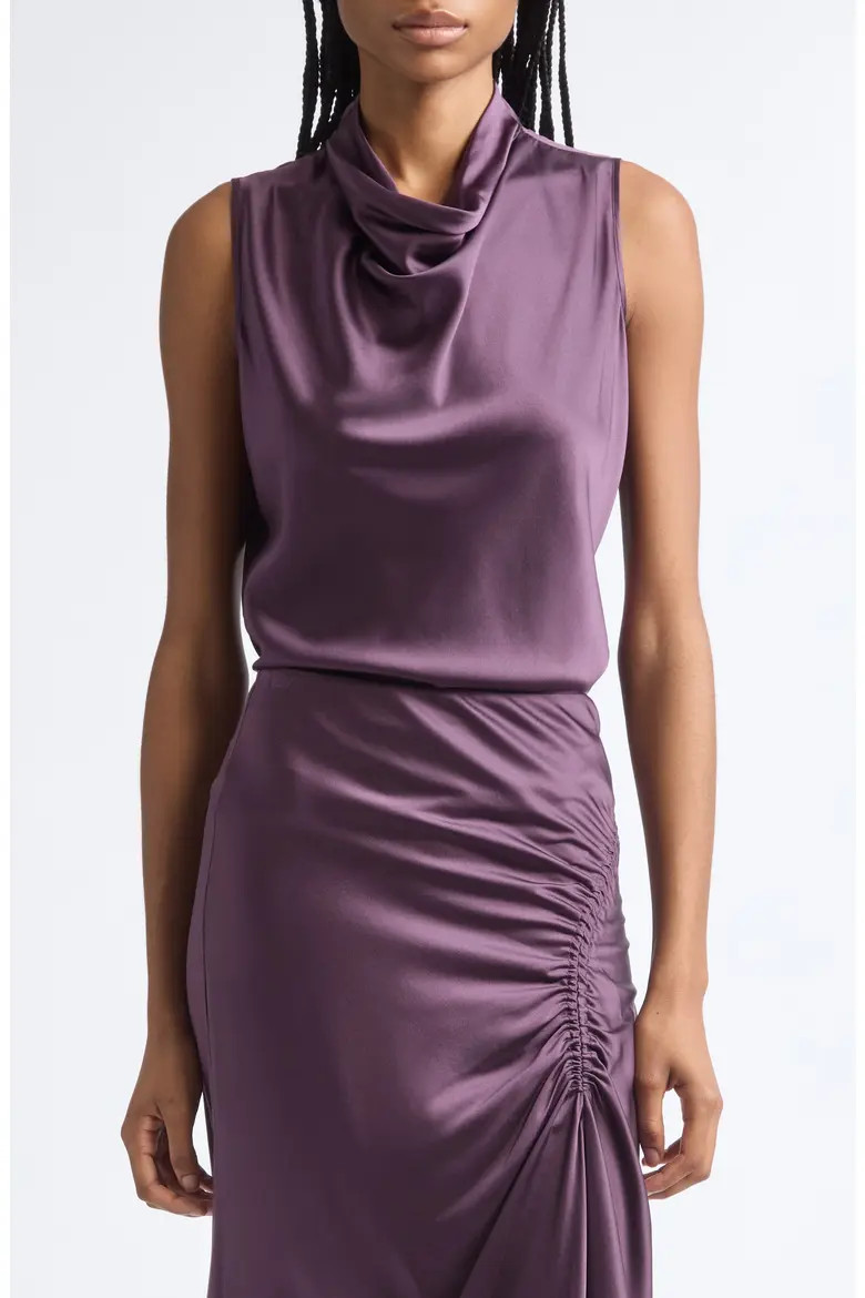 Veronica Beard Tam Cowl Neck Silk Shell in Dark Eggplant at Nordstrom, Size 8 | Nordstrom