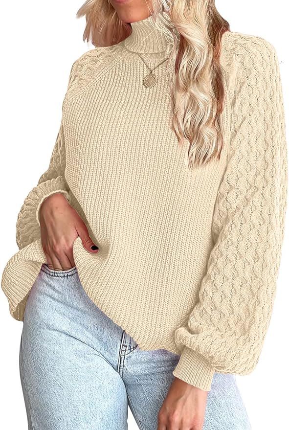 LILLUSORY Women's Fall Sweater Oversized Turtleneck Cable Knit Long Lantern Sleeve Chunky Pullove... | Amazon (US)