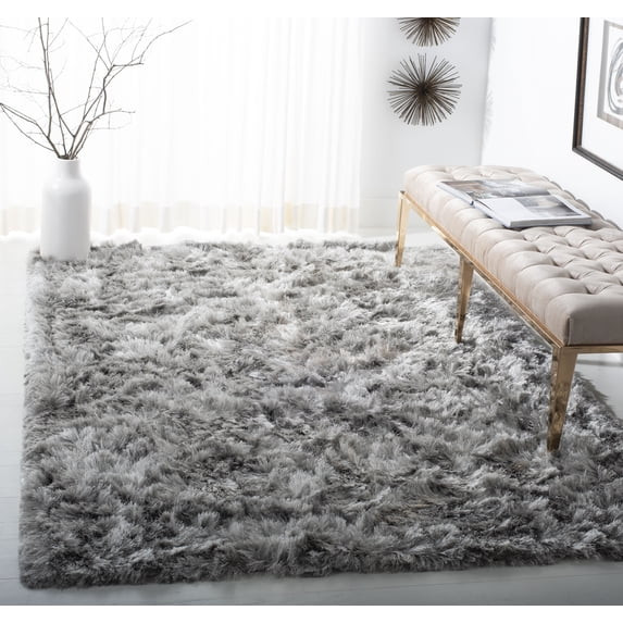 SAFAVIEH Ocean Trellis Solid Plush Polyester Shag Area Rug, Silver, 8' x 10' - Walmart.com | Walmart (US)