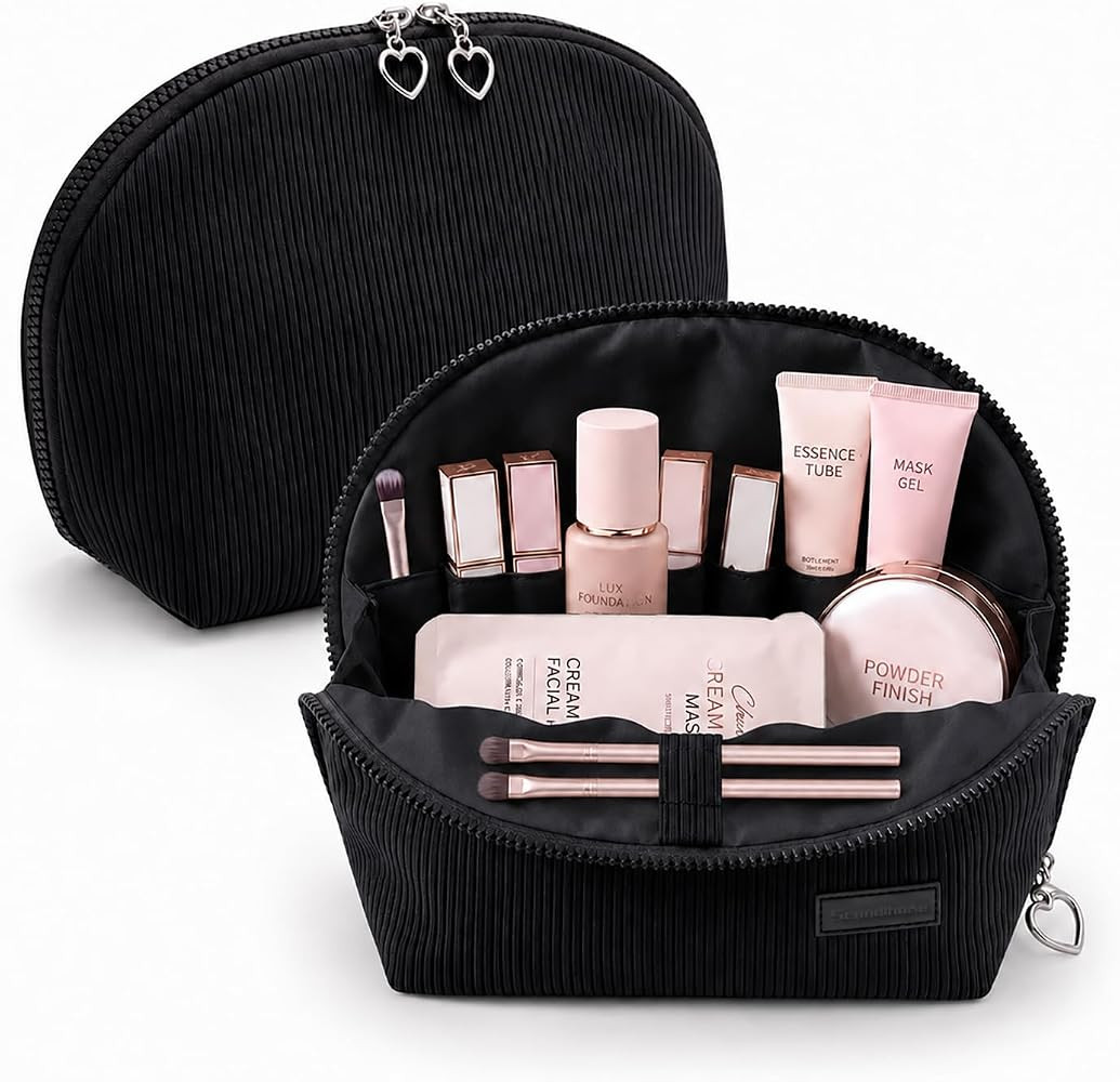 Parallel Traveler Makeup Bag, Shell Shape Magnetic Hold-Open Cosmetic Bag, Fold-Down Design, Larg... | Amazon (US)