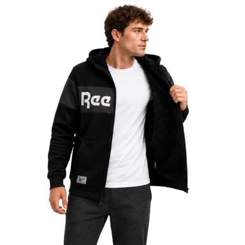 Reebok Mens Sweatshirt - Performance Midweight Softshell Fleece Athletic Zip Up Hoodies for Men Sherpa Lined for Extra Warmth, Size Large, Black | Amazon (US)