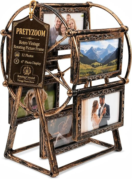 PRETYZOOM Retro Vintage Rotating 12 Photos Ferris Wheel Picture Frame, 4'' Photo Carousel Shows f... | Amazon (US)