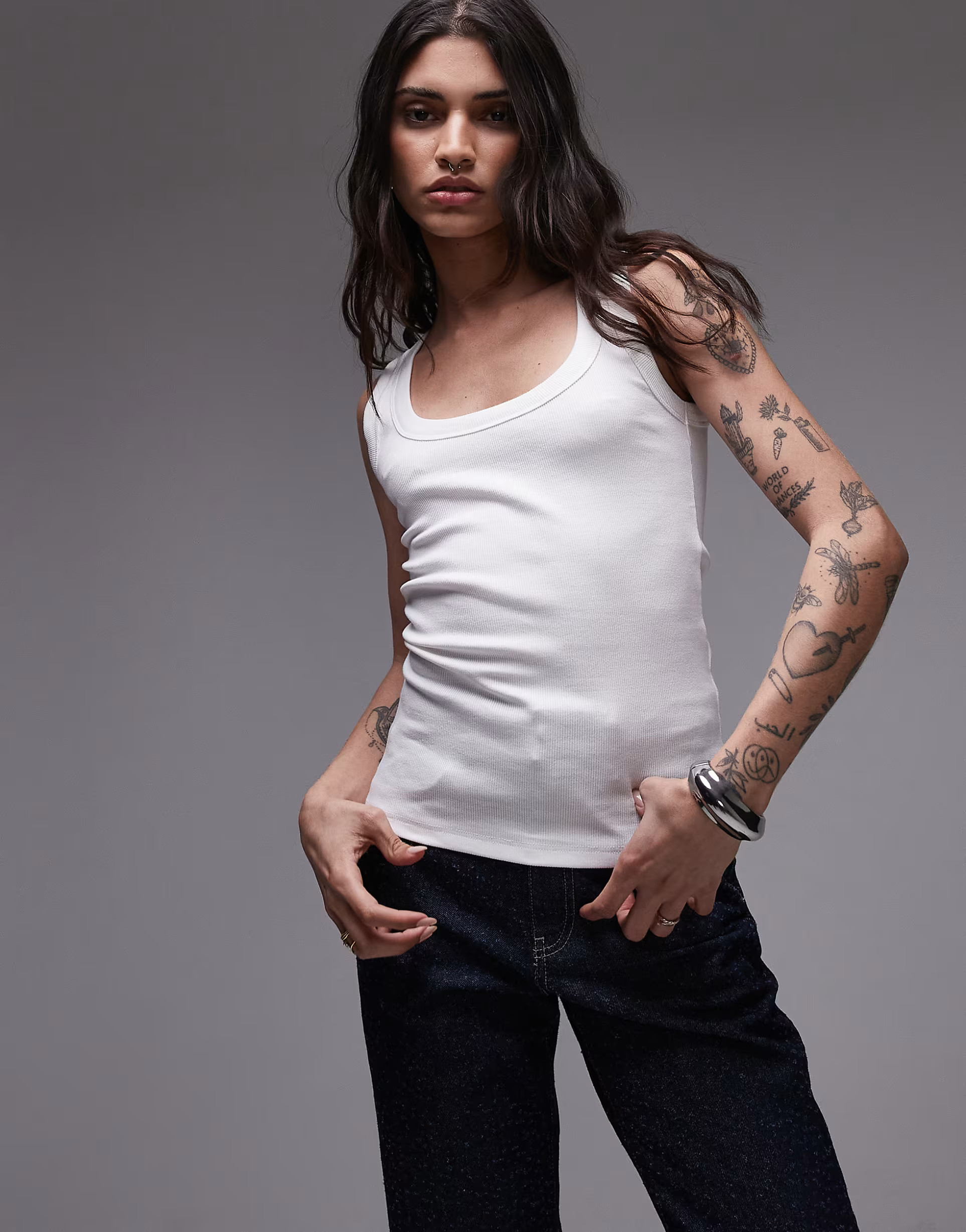 Topshop rib scoop neck vest in white | ASOS | ASOS (Global)