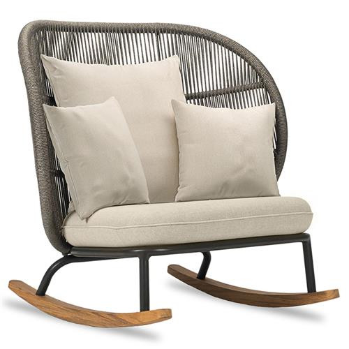 Vincent Sheppard Kodo Coastal Grey Rope Aluminum Sunbrella Outdoor Rocking Chair | Kathy Kuo Home