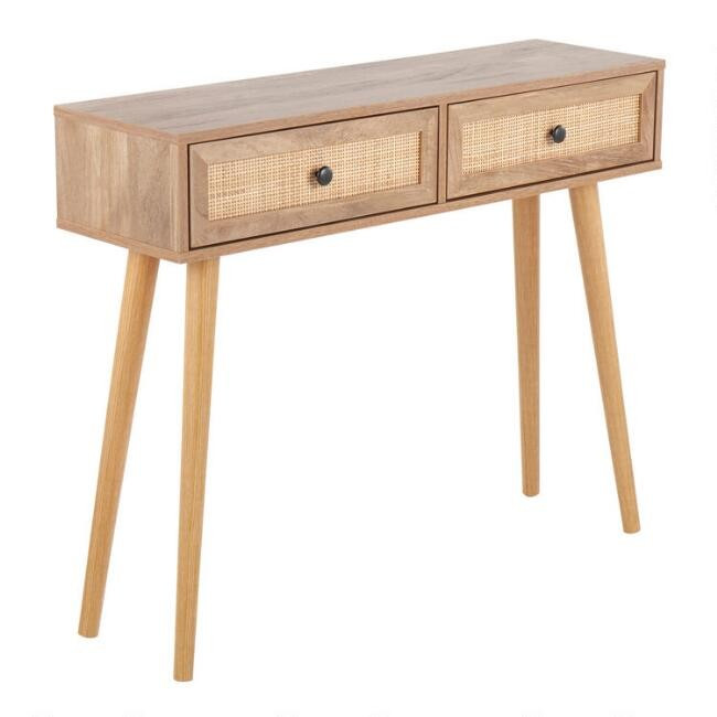 Colton Wood and Cane Console Table with Drawers | World Market
