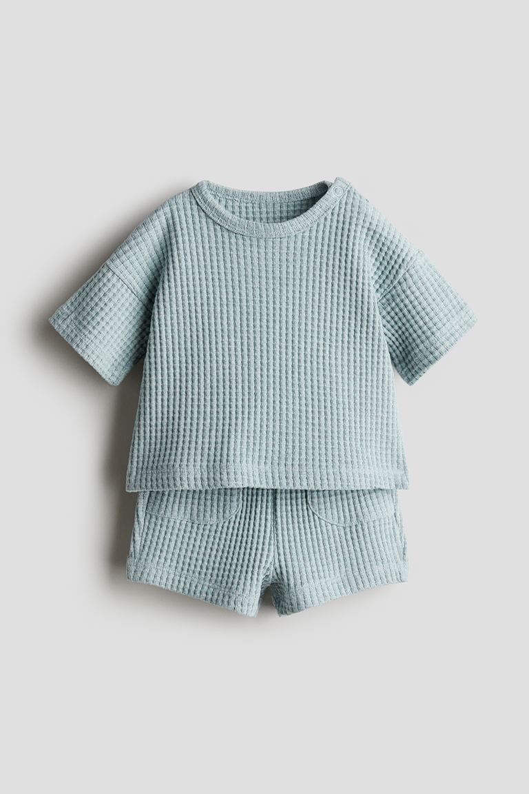 2-piece waffled jersey set - Dusty turquoise - Kids | H&M GB | H&M (UK, MY, IN, SG, PH, TW, HK)