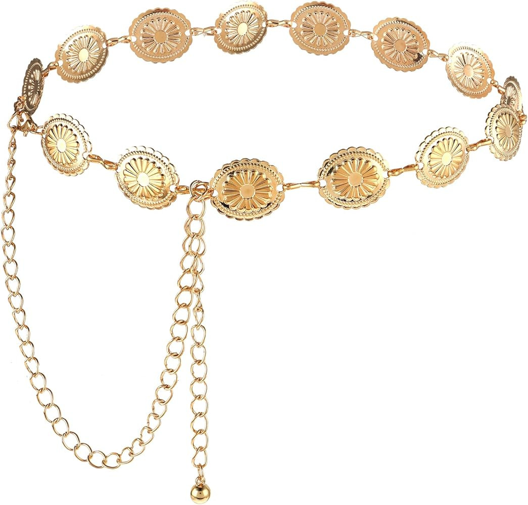 Metal Concho Belt, Silver Country Chain Belt Boho Waist Chain Country Concert Outfit Western Belt... | Amazon (US)