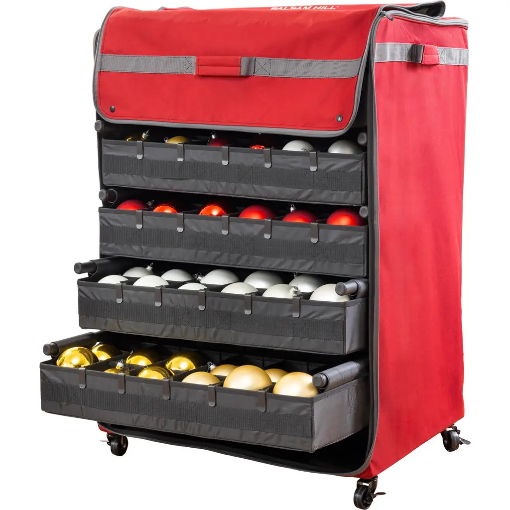 Balsam Hill 150-Piece Deluxe Rolling Ornament Chest in Red at Nordstrom | Nordstrom