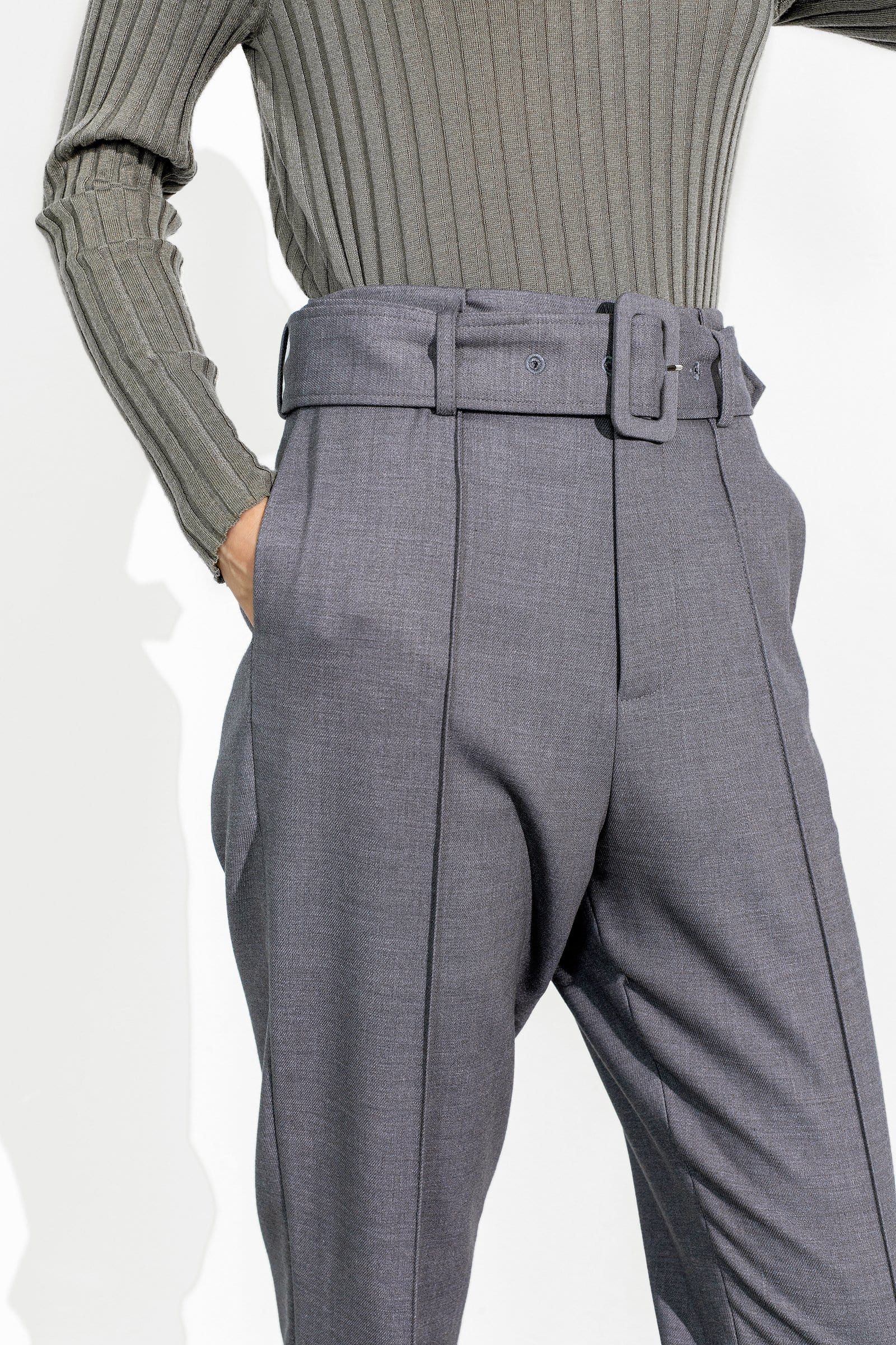 Business Charcoal Belted Trousers | J.ING