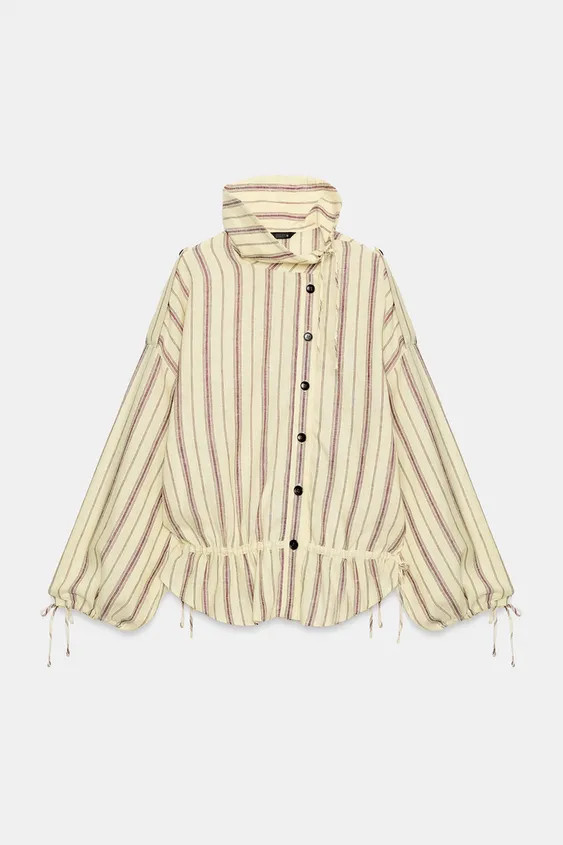 STRIPED LINEN BLEND JACKET | Zara UK