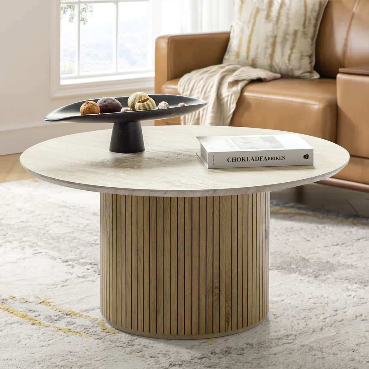 Wrought Studio™ Marrina 31.5"W Modern Coffee Table With Vertical Fluted Wooden Base & Reviews |... | Wayfair North America