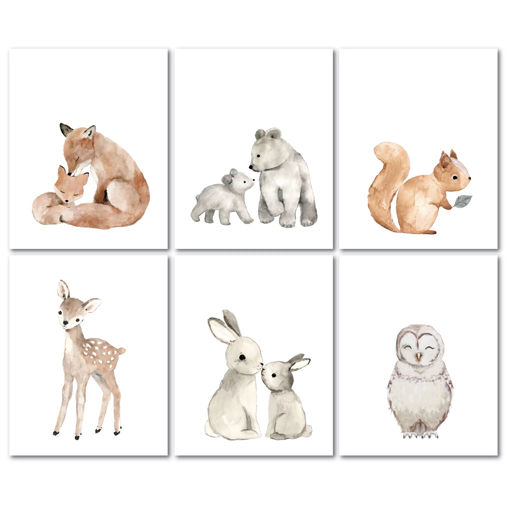 Lambs & Ivy Watercolor Woodland Animals 6-Piece Unframed Nursery Wall Art Decor | Walmart (US)