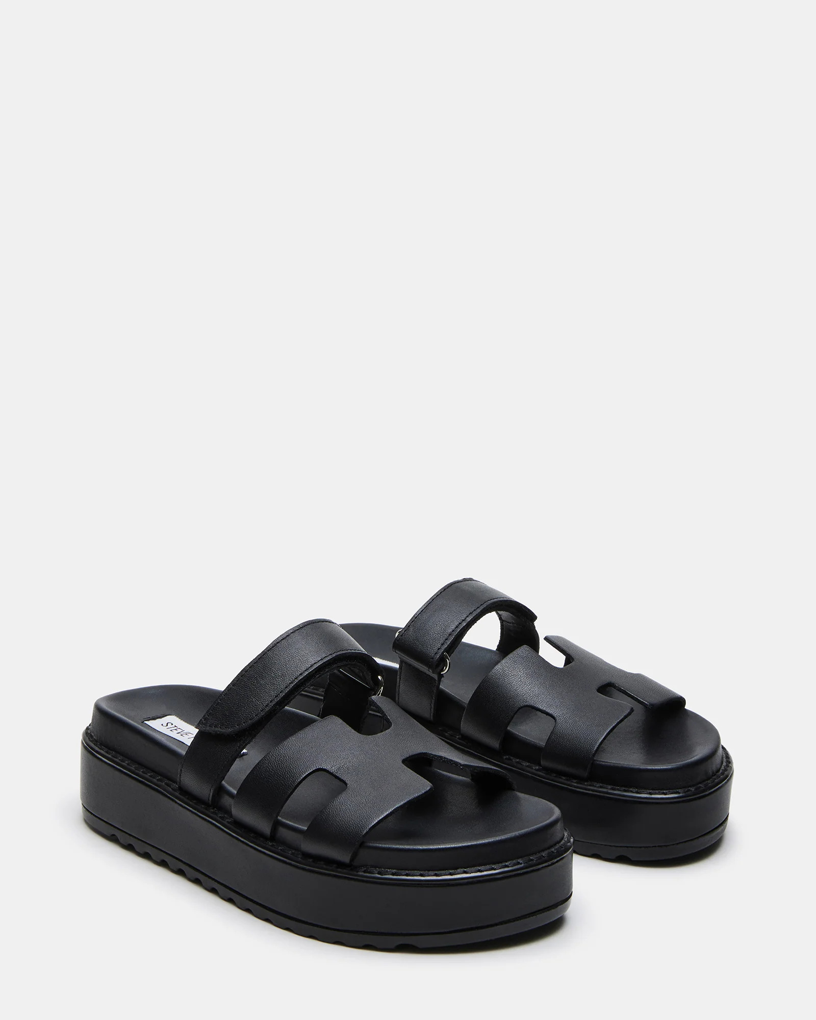 BIGMAYVEN Black Leather Platform Slide Sandals | Women's Designer Sandals | Steve Madden (Canada)