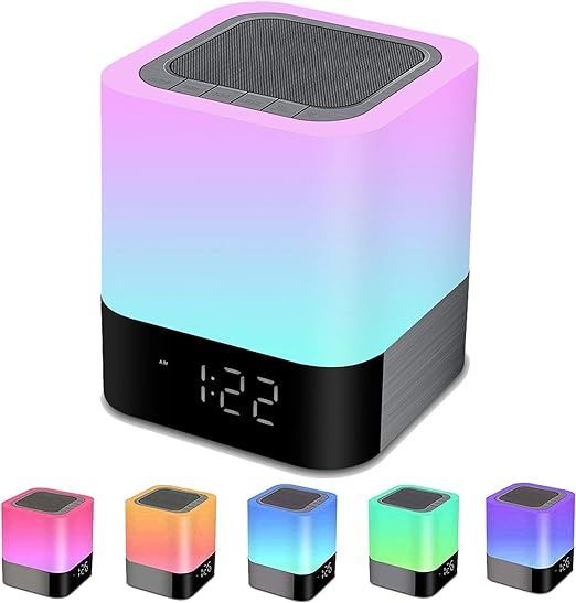 Bluetooth Speaker Night Lights, Alarm Clock Bluetooth Speaker MP3 Player, Touch Control Bedside l... | Amazon (US)