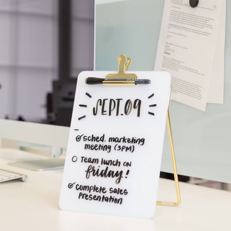 U Brands 8.5"x11.7" Adjustable Glass Desktop Easel with Gold Accents and Marker | Target