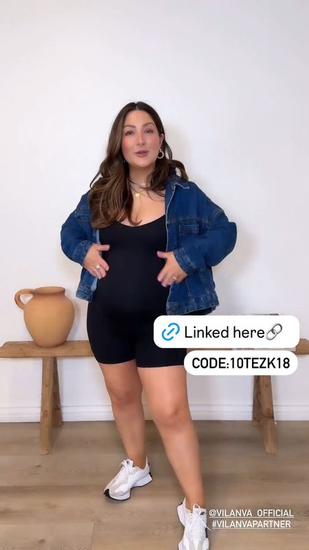 Viral jumpsuit! Not maternity but happens to be bump friendly! I’m 29 weeks and in a size medium!
Use code: 10TEZK18 for 10% off!

Button down size xs- runs big!
Jean jacket size xs- runs big!

#LTKstyletip #LTKActive #LTKfindsunder50