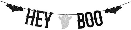 Black Glitter Hey&Boo Banner - Halloween Party Bunting Garlands - Haunted House Decorating, Indoo... | Amazon (US)